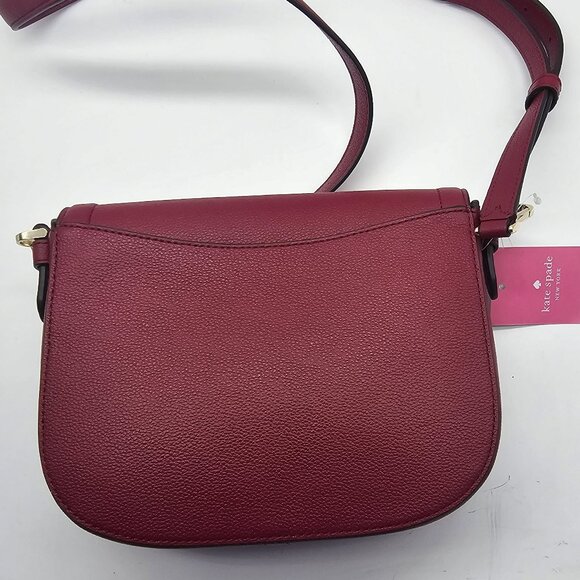 Kate Spade Blake Pebbled Leather Saddle Bag WKR00560 Cranberry - Picture 2 of 11